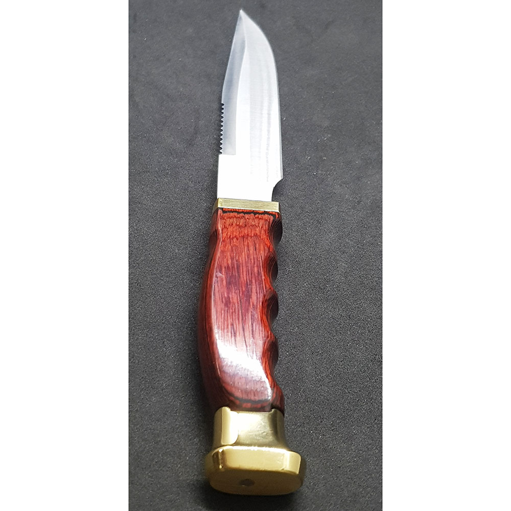 Нож "RANGER" с фикс клинком длиной 14 см пила на обухе, рукоять красная микарта, ножны кожа