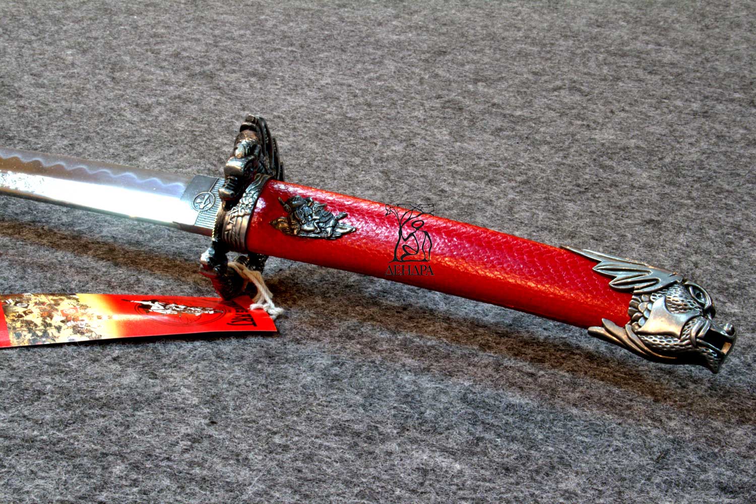Вакидзаси "Красная Змея", цвет красно-серый, ножны плетёные, латунь