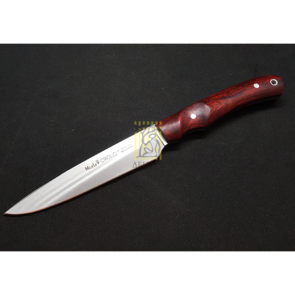 Нож "CRIOLLO" с фикс клинком длиной 17 см, рукоять красная микарта, ножны кожа