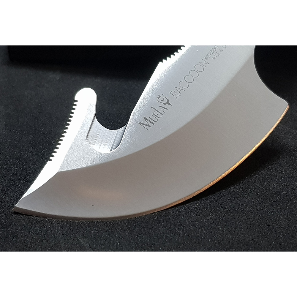 Нож-скиннер "RACOON", клинок 8 см крюк, рукоять рог оленя, ножны кожа