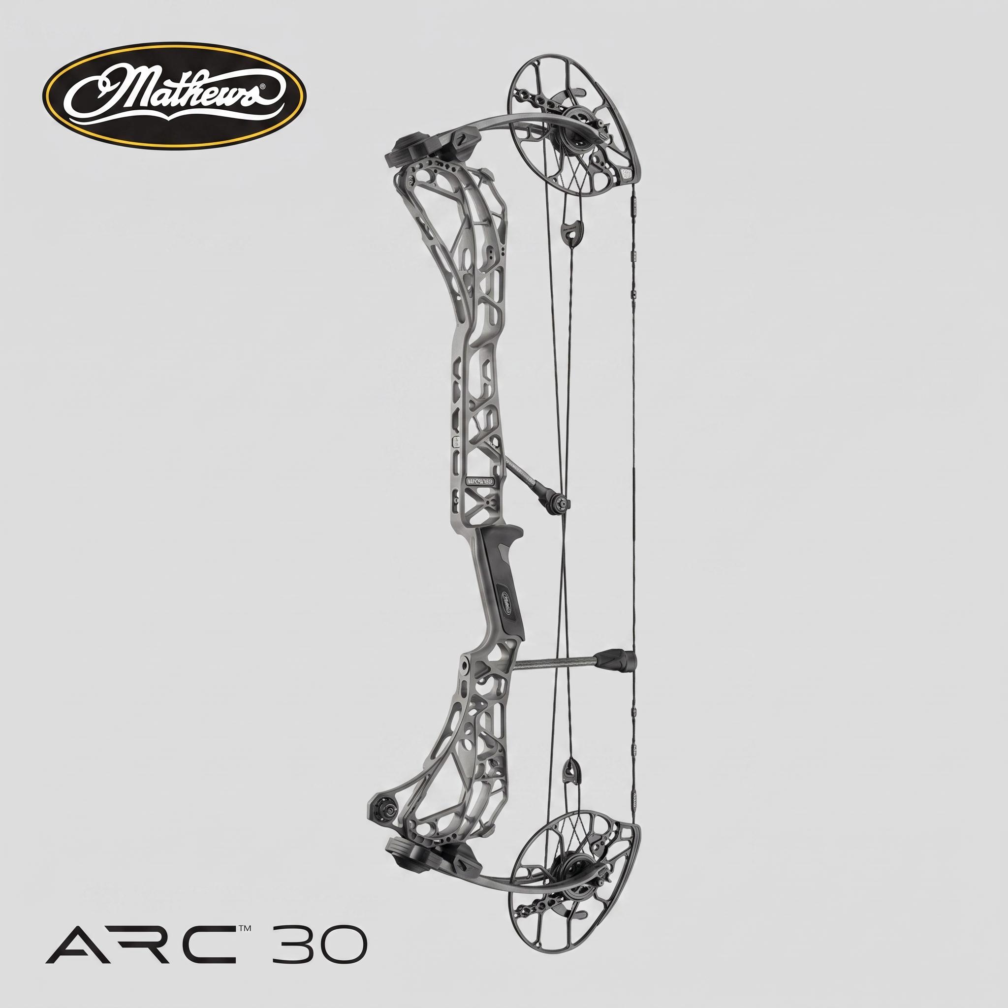 Лук блочный ARC 30, начальная скорость 348 ф/сек, сила 60 ф., длина 30", вес 1,8 кг, длина растяжки 25–30,5", сброс 80%, 85%, блоки SWX-2, база 6", пыльно-серый "shale"