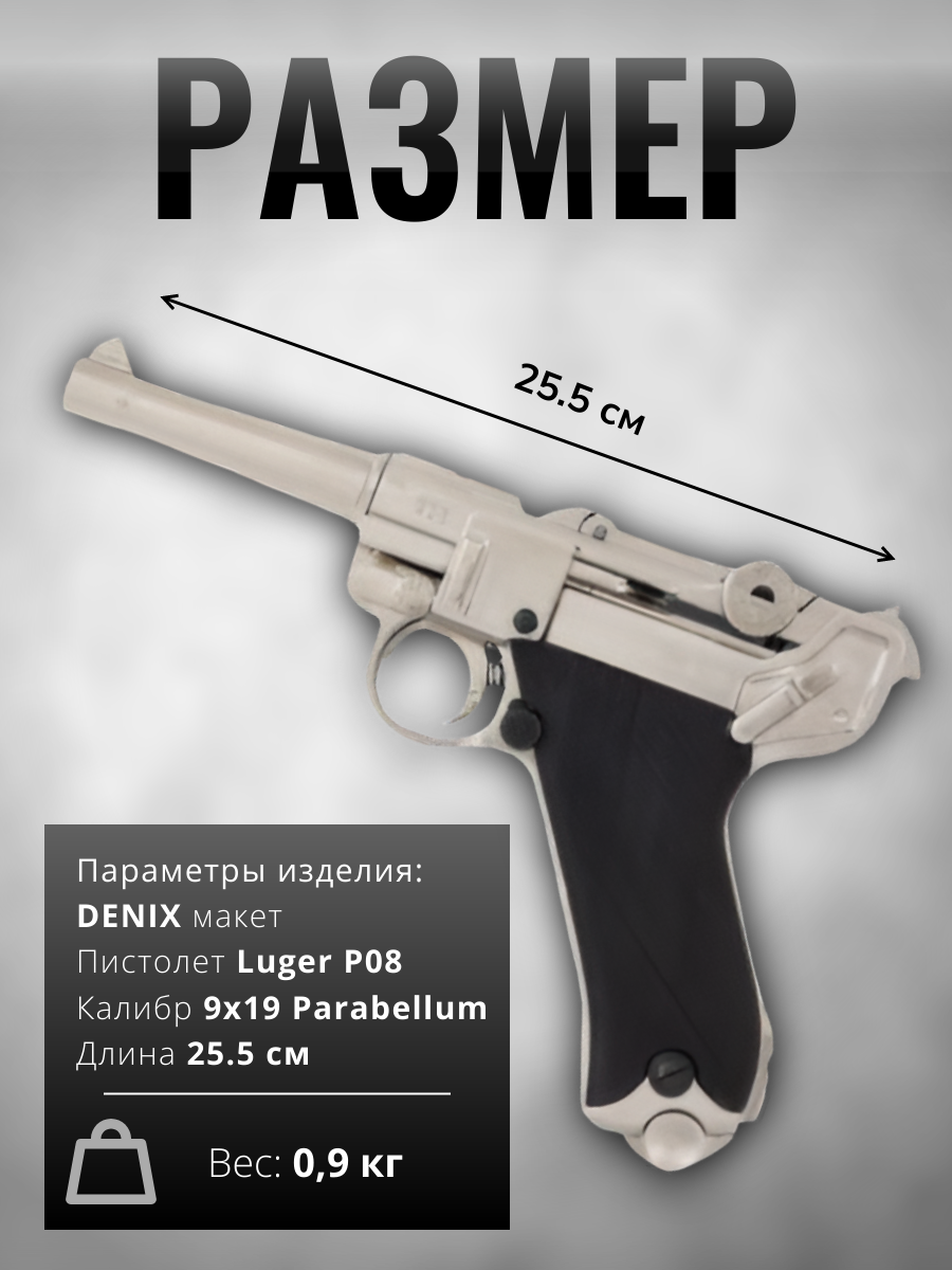 Пистолет Люгер модель P08, полуавтоматический, Германия, 1898 г., никелированный корпусплас, тиковые