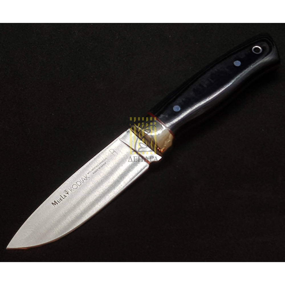 Нож "KODIAK" с фикс клинком длиной 10 см, рукоять черная микарта, ножны черная кожа