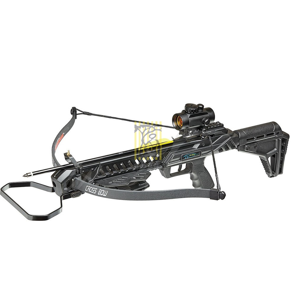 Арбалет рекурсивный, начальная скорость 255 фут/сек, размах плечей 26", длина натяжения 11", сила 94