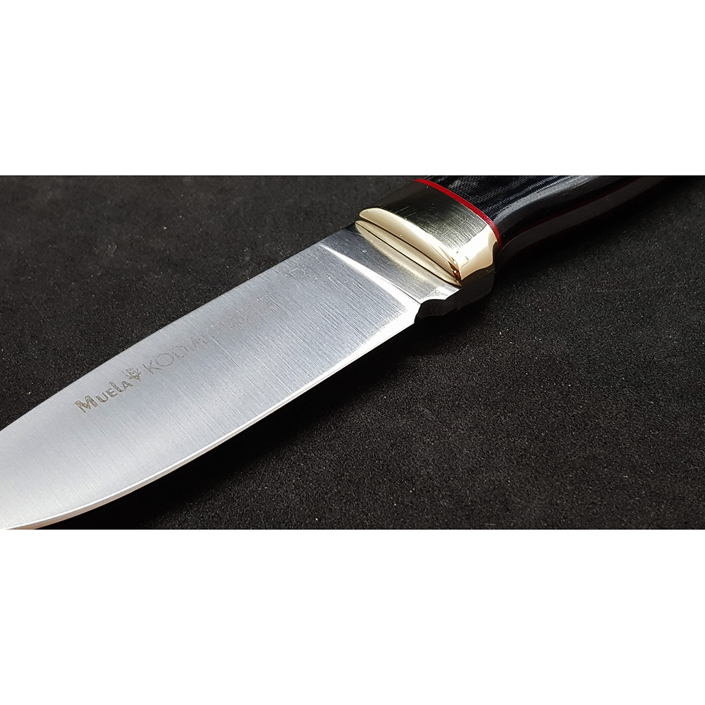 Нож "KODIAK" с фикс клинком длиной 10 см, рукоять черная микарта, ножны черная кожа