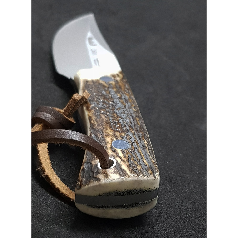 Нож-скиннер "ORIX", клинок 8 см, рукоять рог оленя, ножны кожа