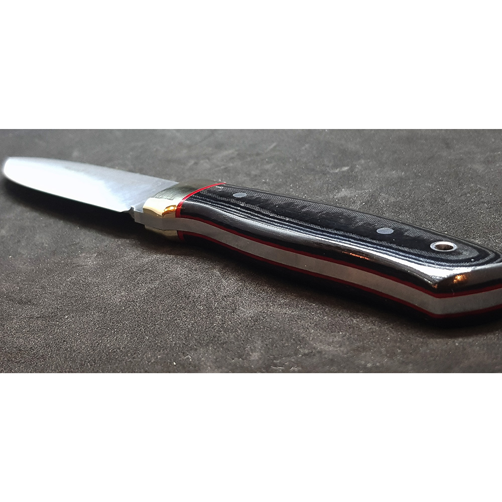 Нож "KODIAK" с фикс клинком длиной 10 см, рукоять черная микарта, ножны черная кожа