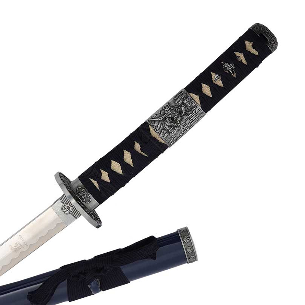 Катана, клинок 440 сталь, ножны деревянные синие, цуба под серебро